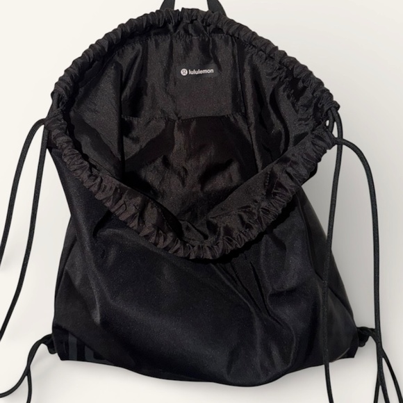 Lululemon Black Reflective Block Logo Backpack - Drawstring Cinch Bag